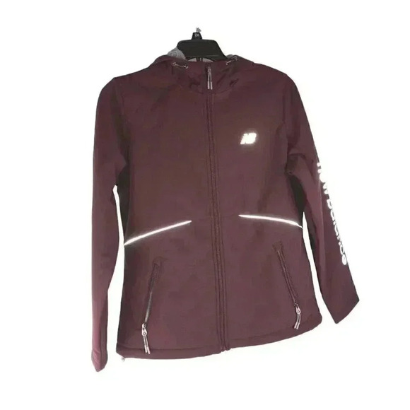 New Balance Hooded Softshell Fleece Lined Jacket Plum Size Large - Picture 1 of 10